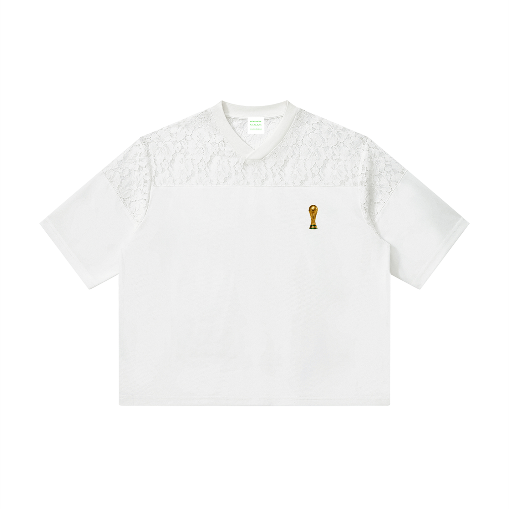 Unisex Lace Paneling V-Neck T-Shirt