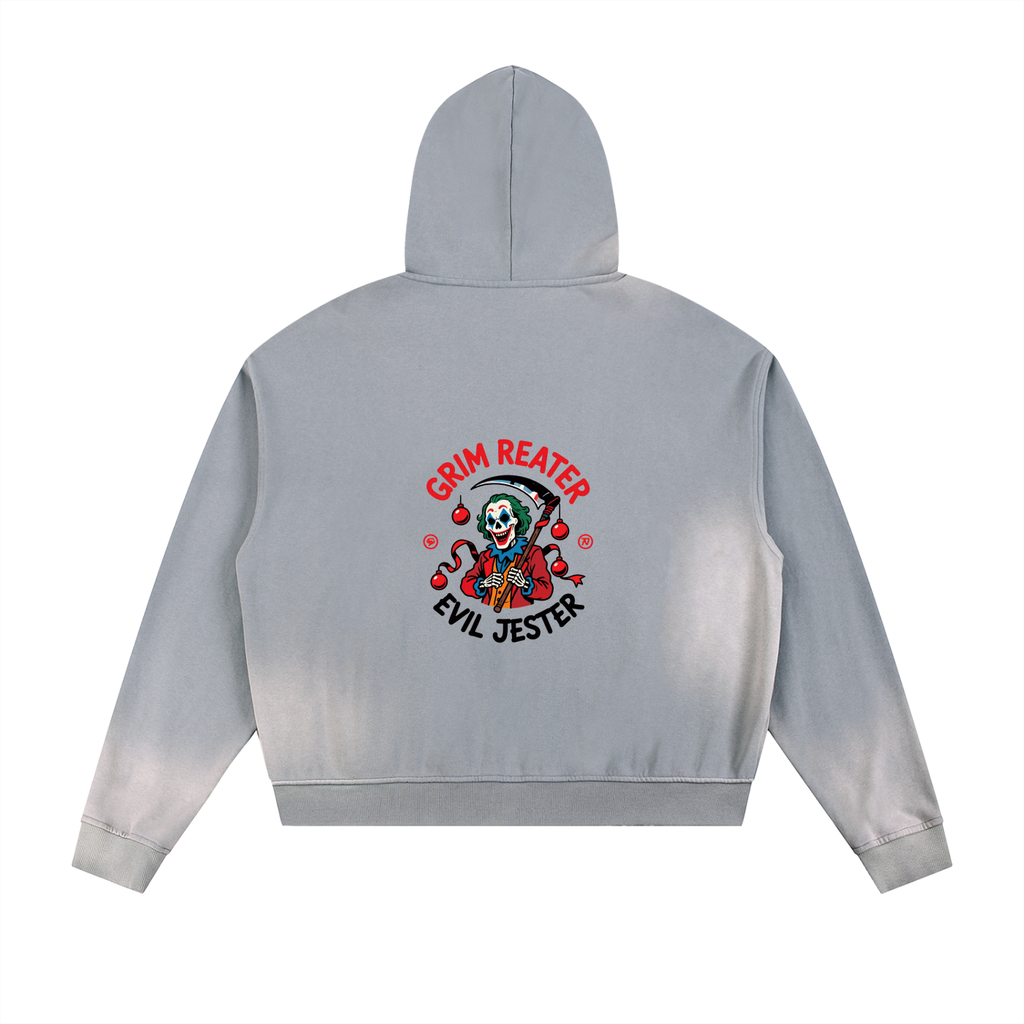 Sun Fade Frayed Raw Edge Fleece Zip Hoodie