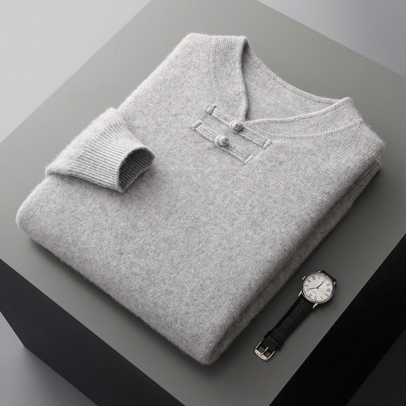 Mens Retro Stand-Up Collar Pure Wool Sweater