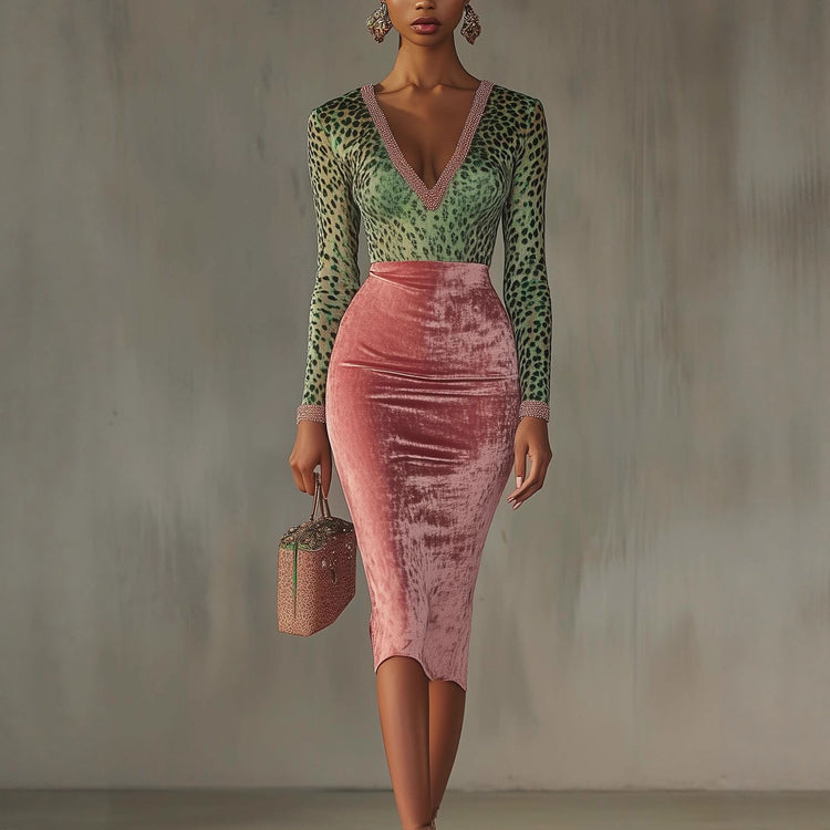 Shiny, Stretchy Velvet Bodycon High-waist Mermaid Skirt