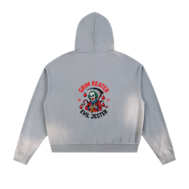 Sun Fade Frayed Raw Edge Fleece Zip Hoodie
