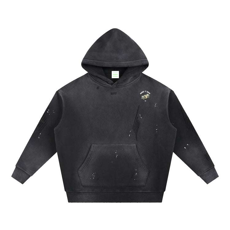 Vintage Washed Frayed Fleece Hoodie
