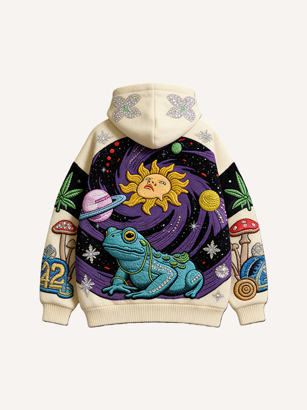 Vintage Print Loose-fitting Hoodie Sweater