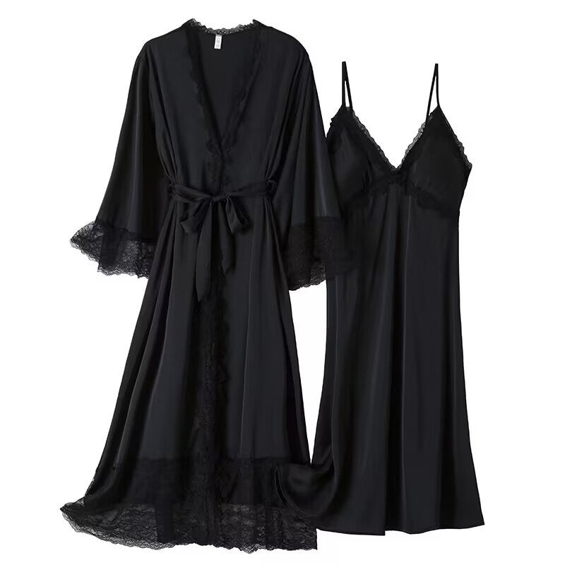 Womens Long Above-the-knee Ice-silk Slip Nightgown With Built-in Bra Pads