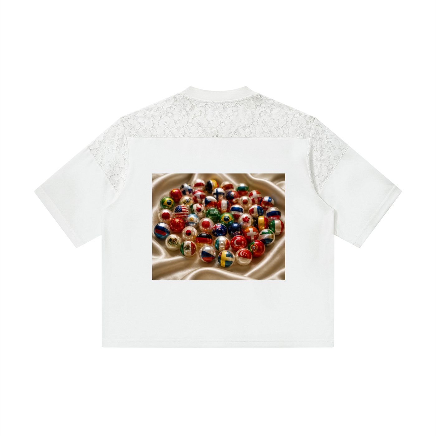 Unisex Lace Paneling V-Neck T-Shirt
