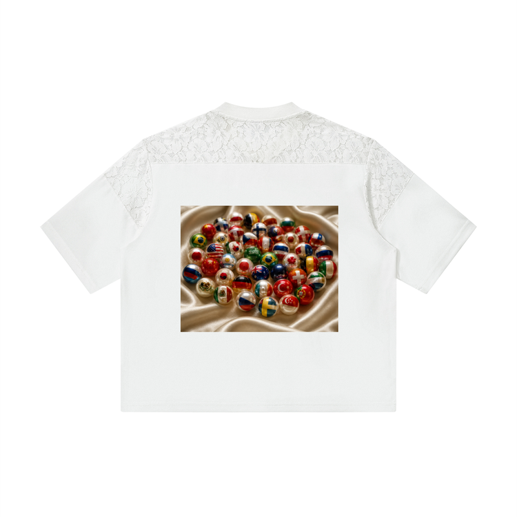 Unisex Lace Paneling V-Neck T-Shirt