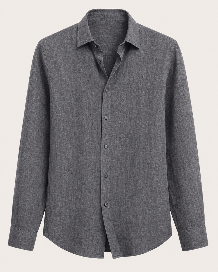 New Solid Color Long Sleeve Shirt Casual Stand Collar Shirt For Men