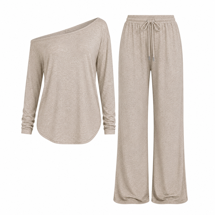 2 Pieces Set Women's Long Sleeve Solid Color T-Shirt Tees Spring Fall Trendy Casual Top Wide Leg Pants Set For Daily Wear Holiday Outfit