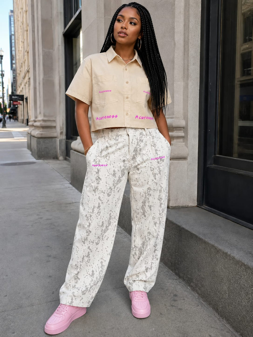 Women's Splatter Barrel Leg Jeans