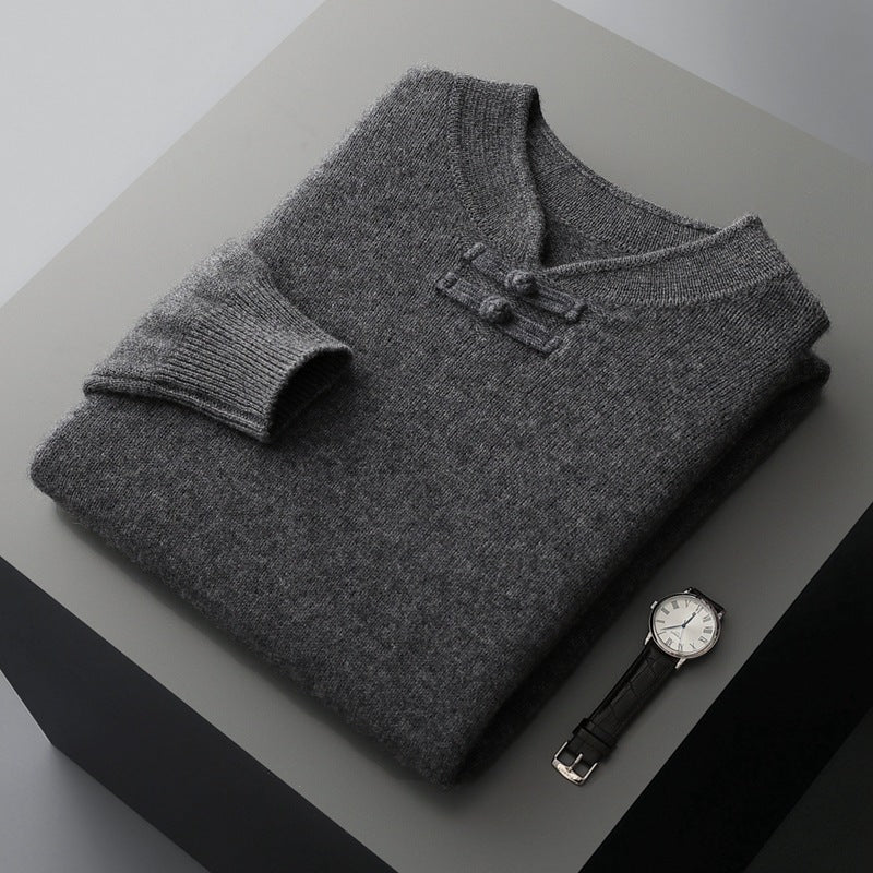 Mens Retro Stand-Up Collar Pure Wool Sweater