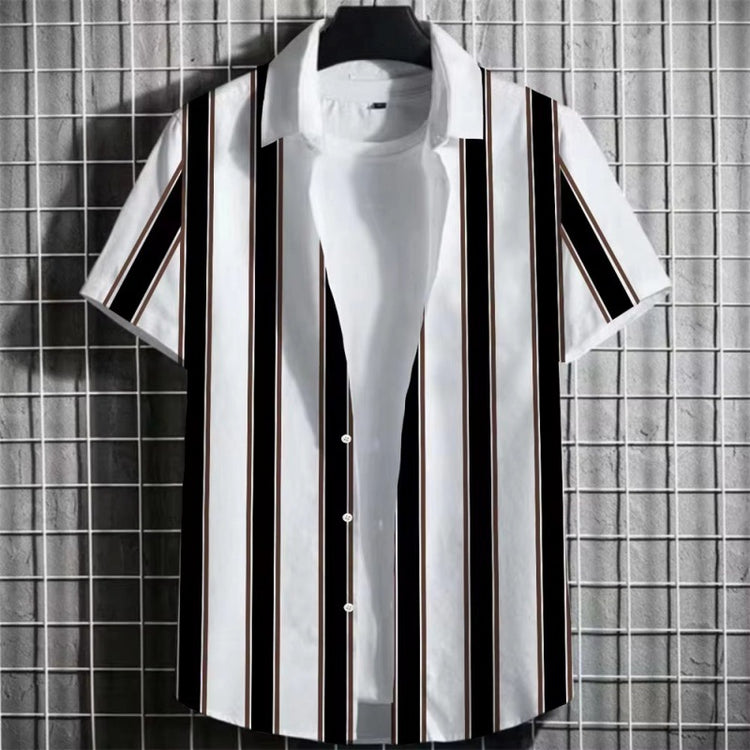 Color Simple Striped Men's 3D Printing Short Sleeve