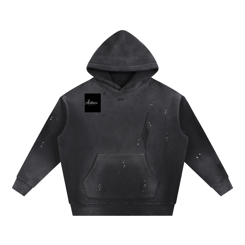 Vintage Washed Frayed Fleece Hoodie