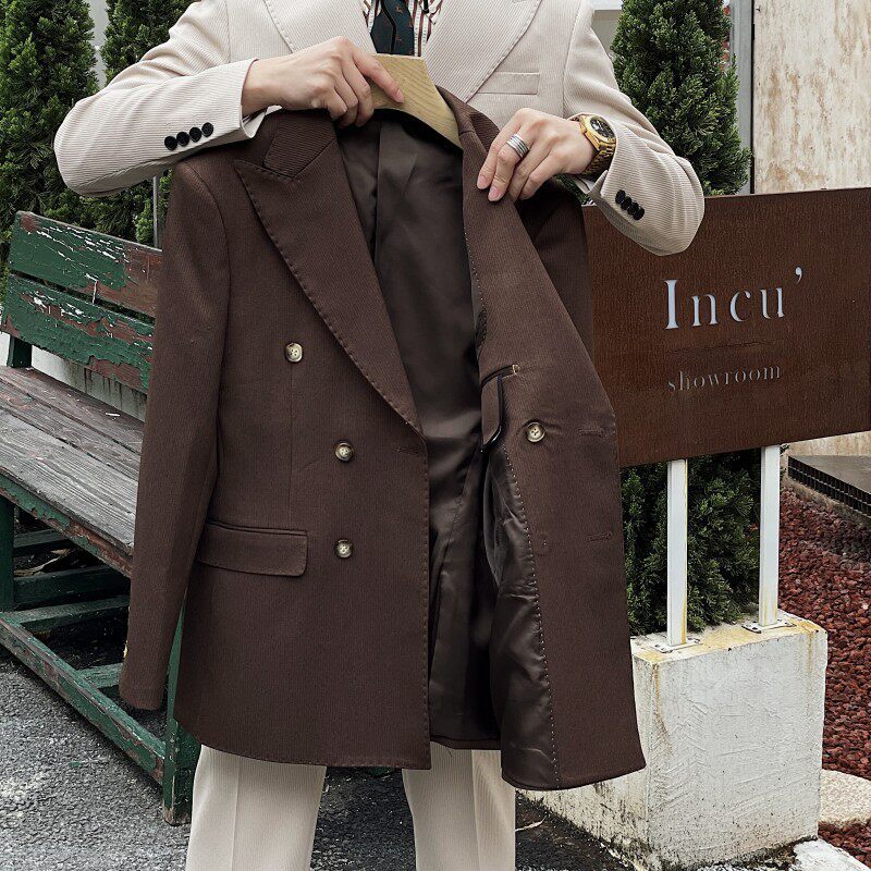 Retro Ribbed Double-breasted Suit