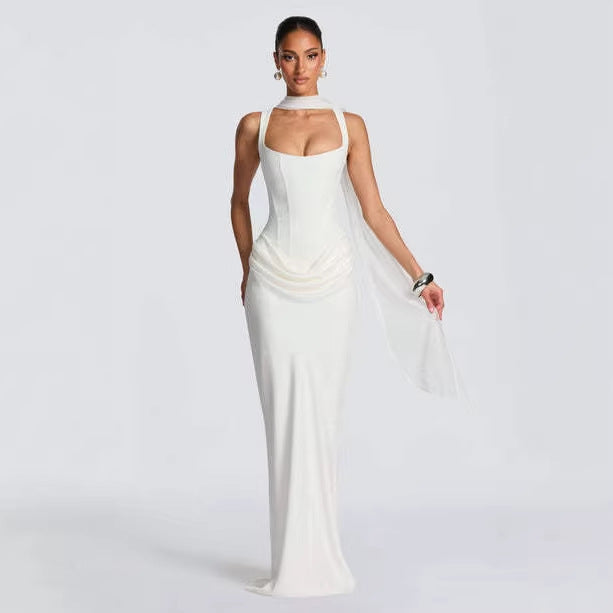 Women's Strapless Sleeveless Sheath Maxi Dress