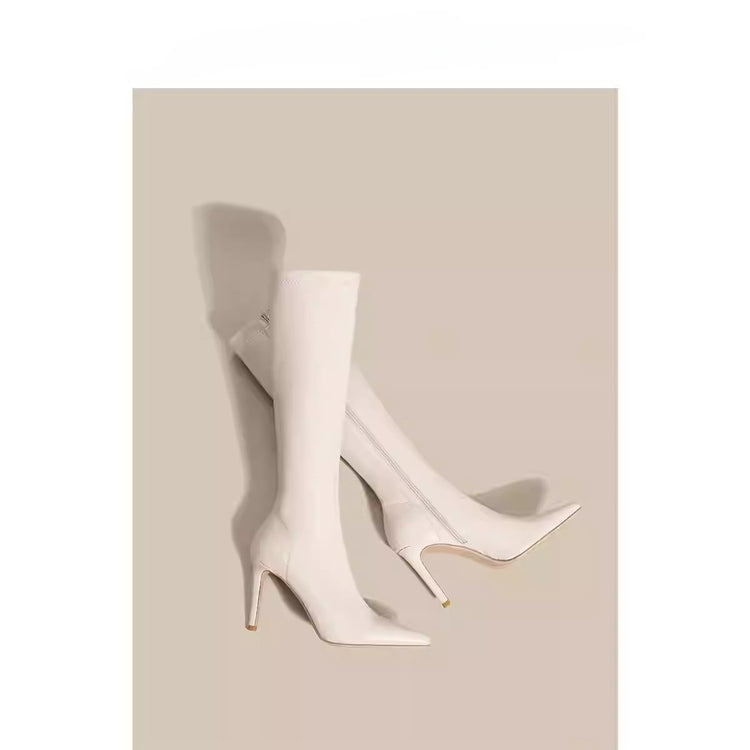 Womens Solid Color Casual White Pointedtoe Overtheknee Boots