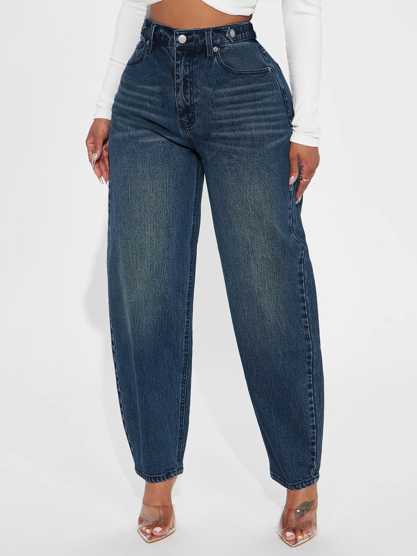 Womens Designer Washed-Blue Retro Flared Denim Jeans