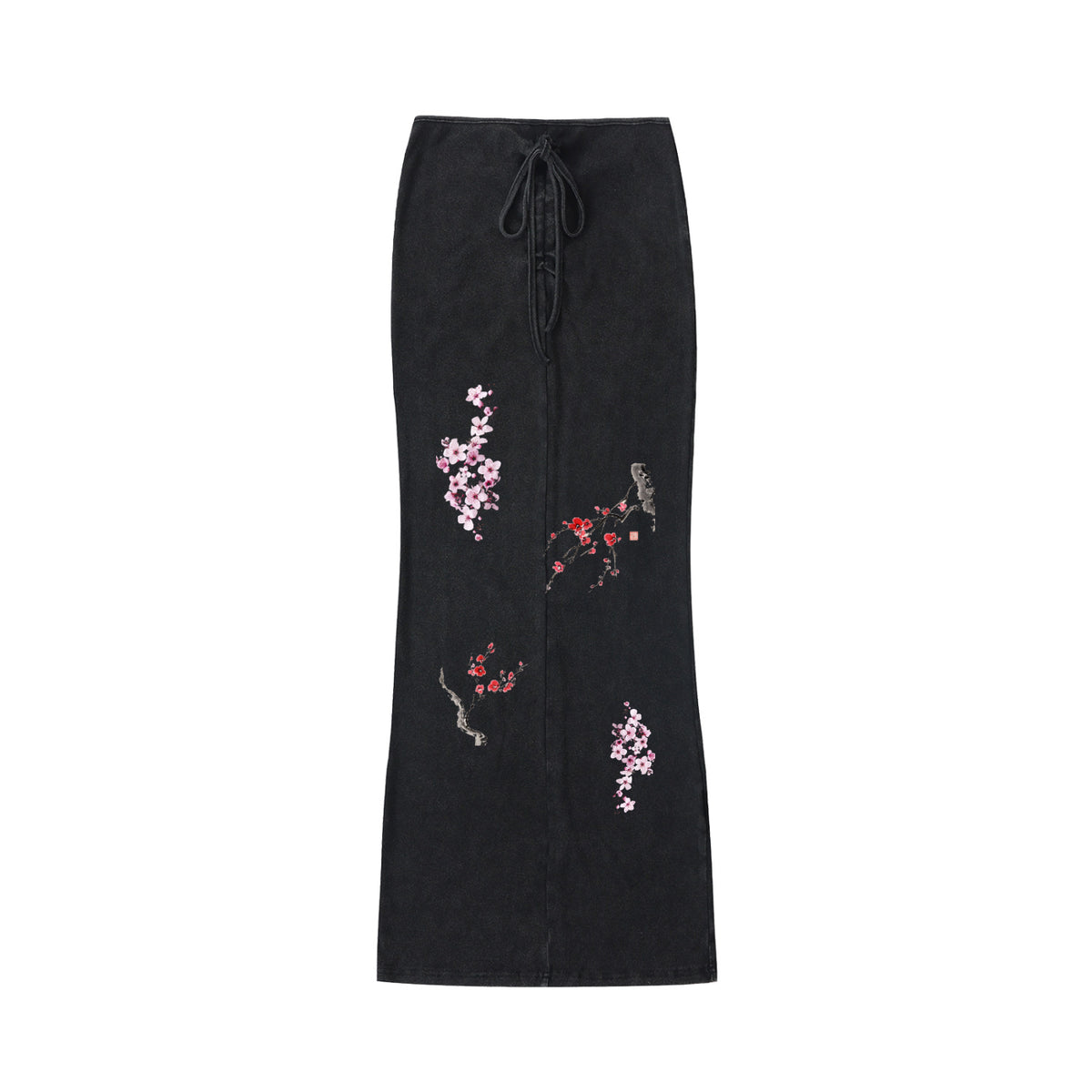 Dyed Washed Drawstring Maxi Skirt