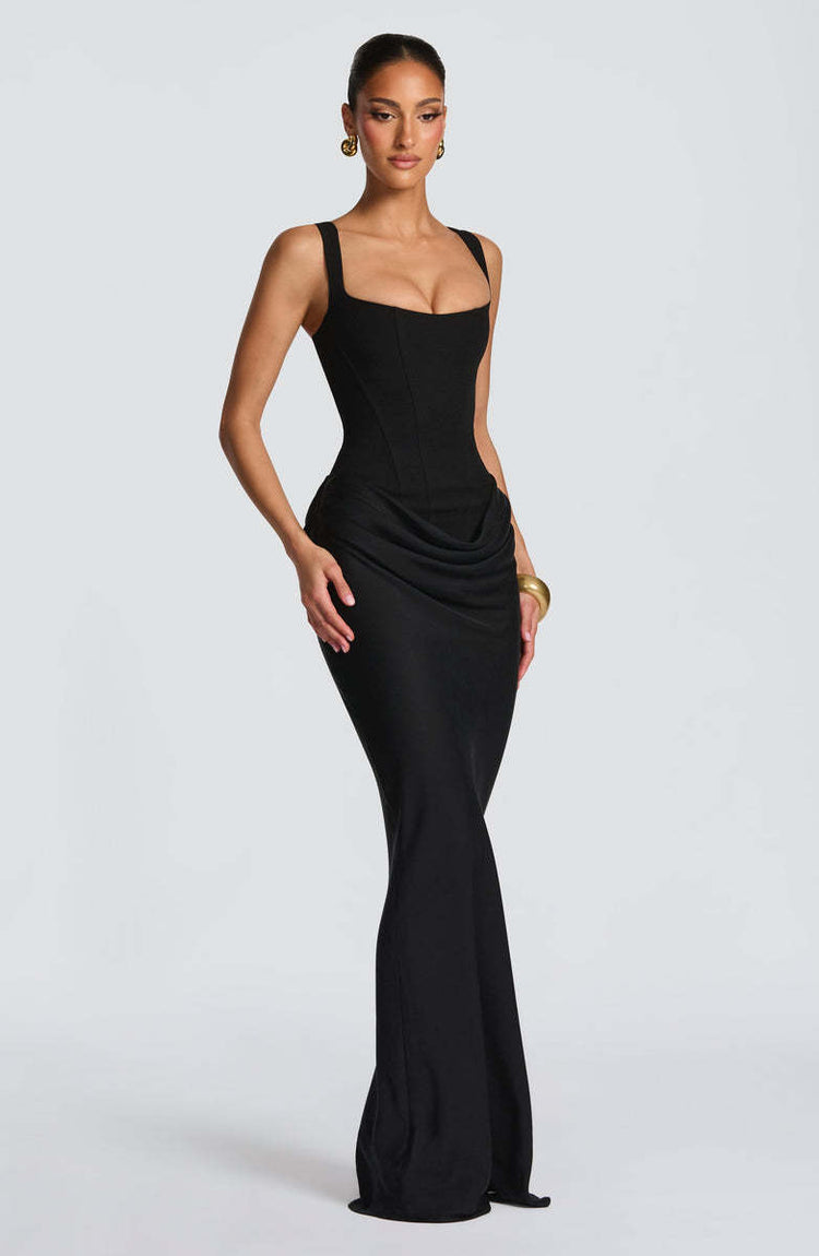 Women's Strapless Sleeveless Sheath Maxi Dress