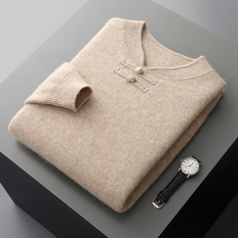 Mens Retro Stand-Up Collar Pure Wool Sweater