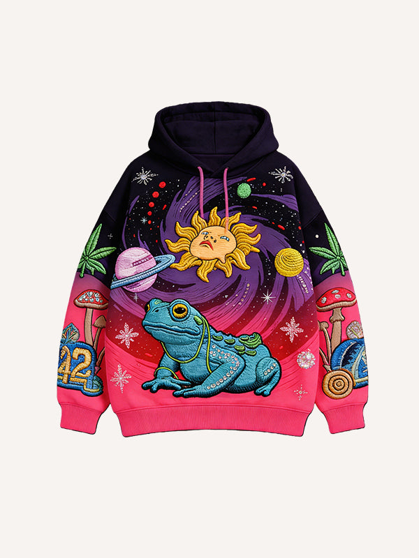 Vintage Print Loose-fitting Hoodie Sweater