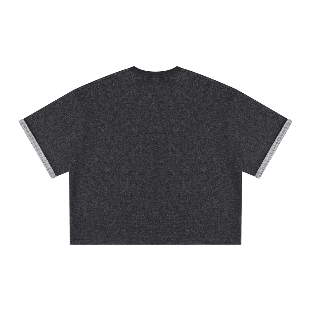 Unisex Boxy Plaid-Lined Double-Face T-Shirt