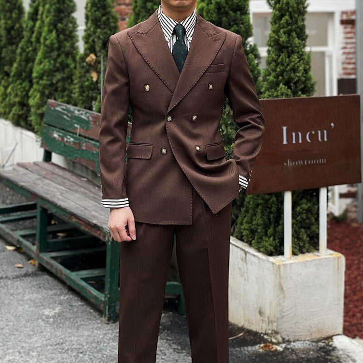 Retro Ribbed Double-breasted Suit