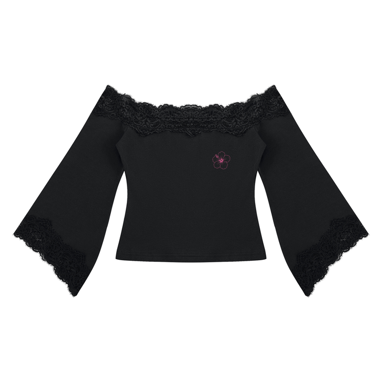 Women's Off-the-Shoulder Lace Trim T-Shirt