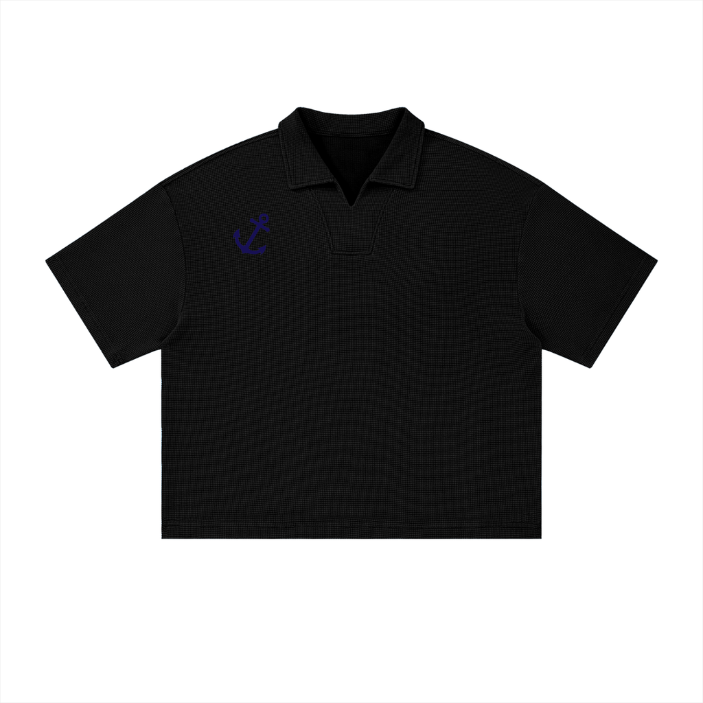 Unisex Vintage Wash Waffle Boxy Polo Shirt