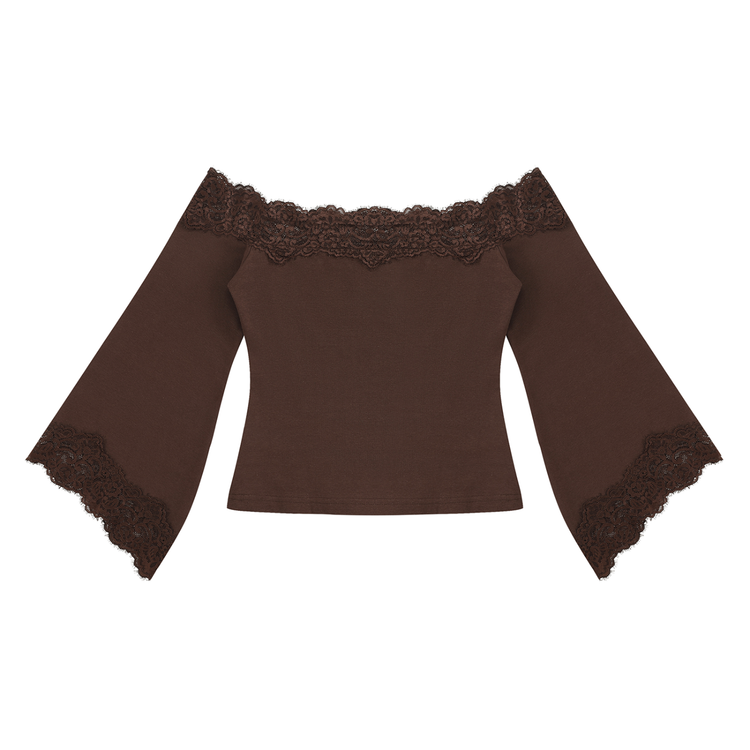 Women's Off-the-Shoulder Lace Trim T-Shirt