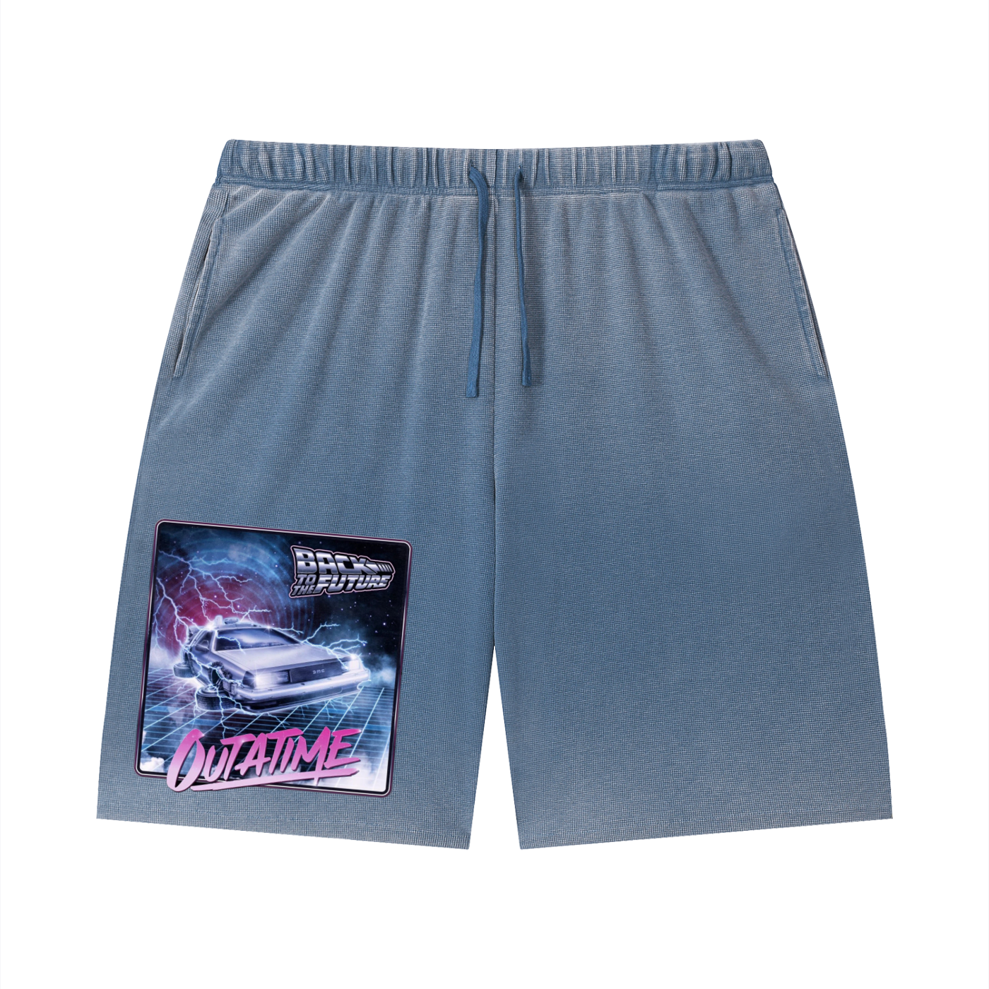 Unisex Vintage Wash Sunfade Waffle Raw Hem Shorts