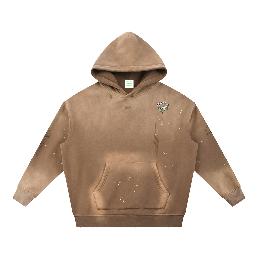 Vintage Washed Frayed Fleece Hoodie