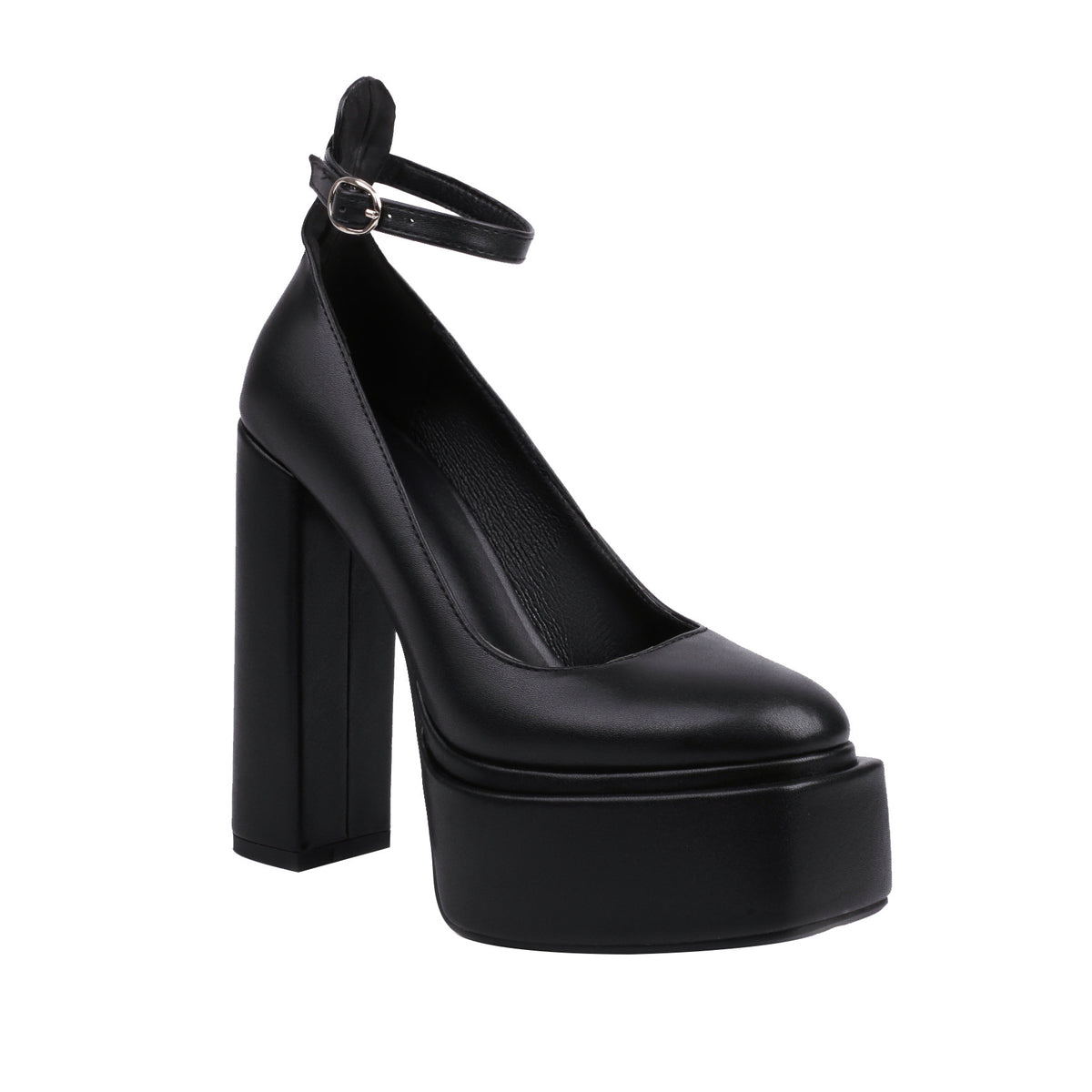 Spring Womens Pointed-Toe Chunky-Heel Buckle High Heels