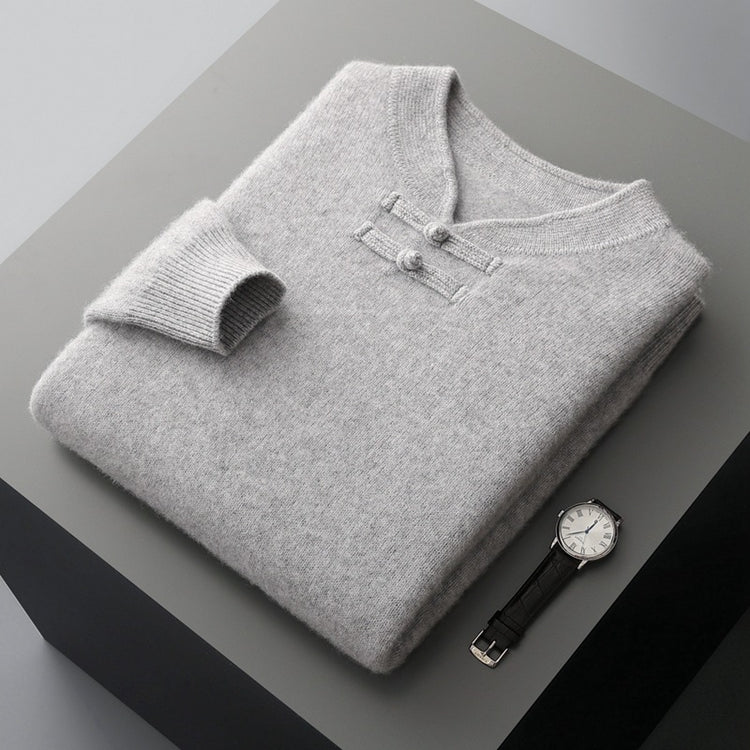 Mens Retro Stand-Up Collar Pure Wool Sweater