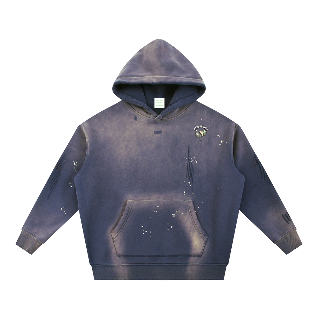 Vintage Washed Frayed Fleece Hoodie