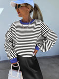 Autumnwinter Stylish Striped Crew-neck Top