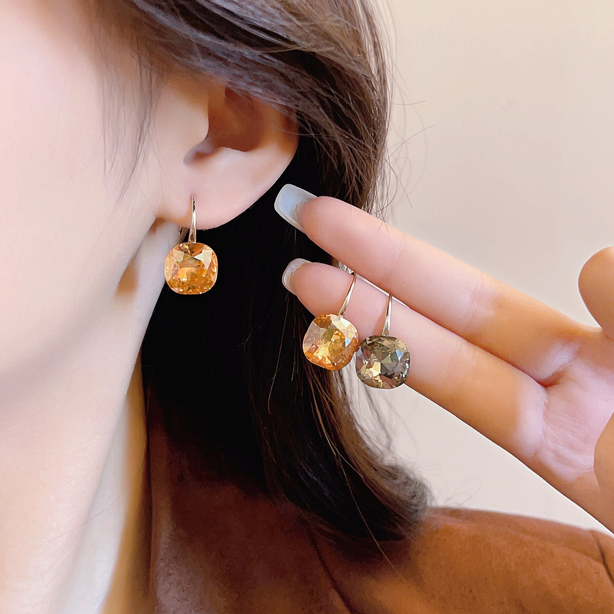 Geometric Cubic Zirconia Ear Hooks