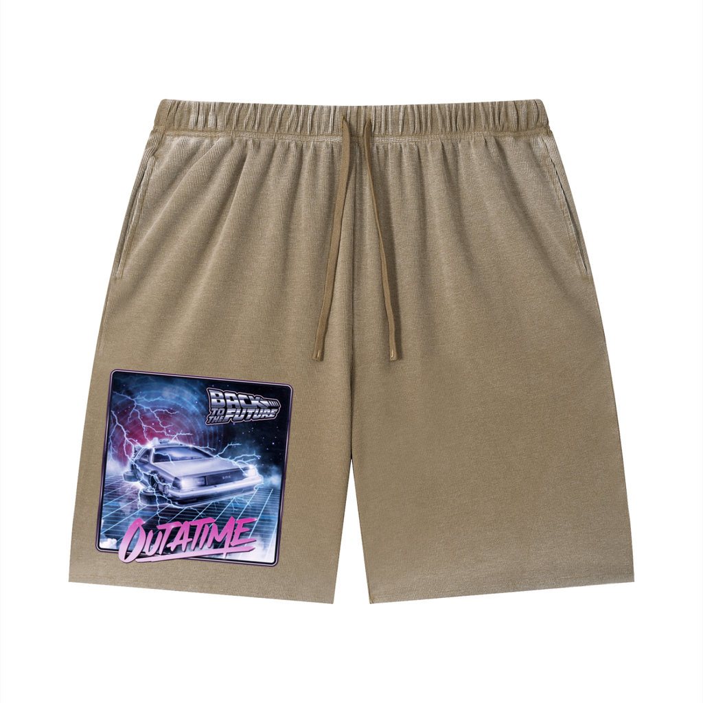 Unisex Vintage Wash Sunfade Waffle Raw Hem Shorts
