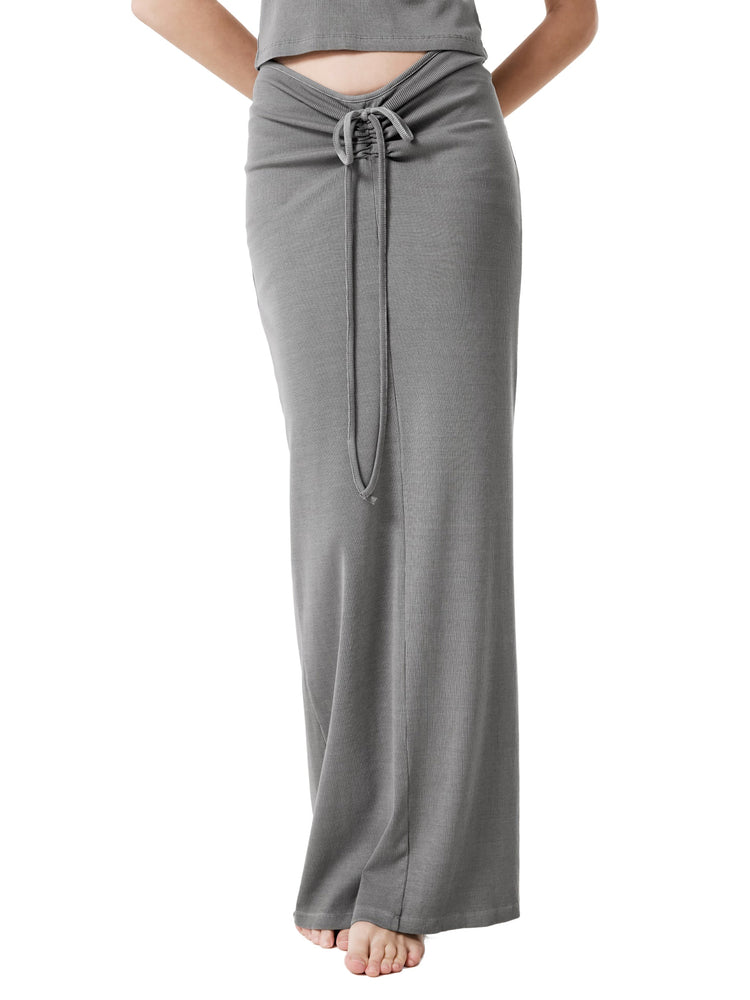 Dyed Washed Drawstring Maxi Skirt