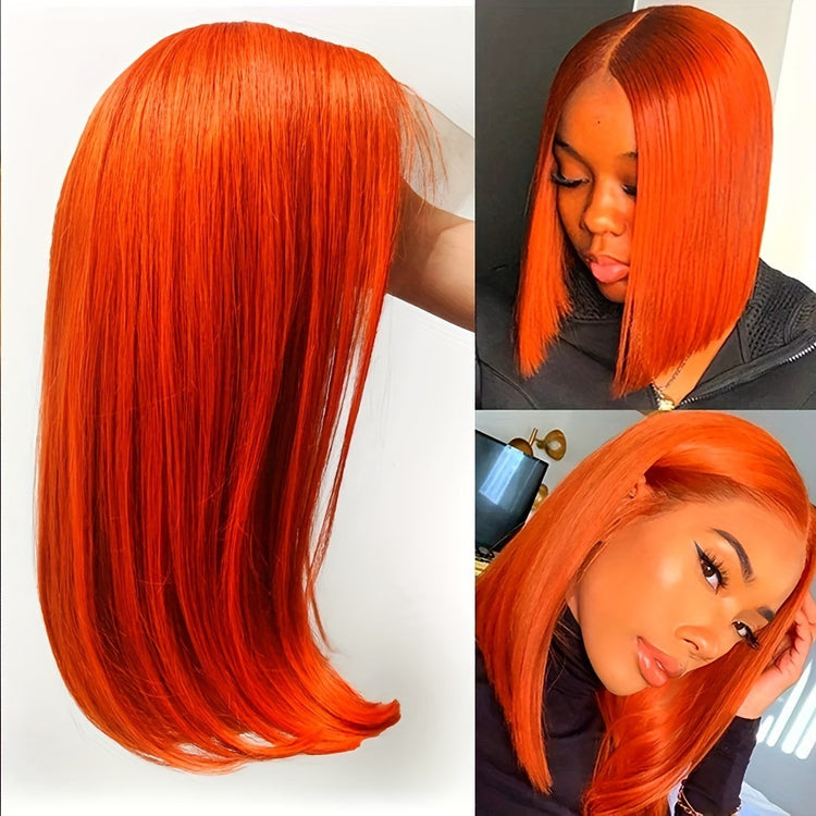 Straight Ginger Orange Bob Wigs Human Hair13x4