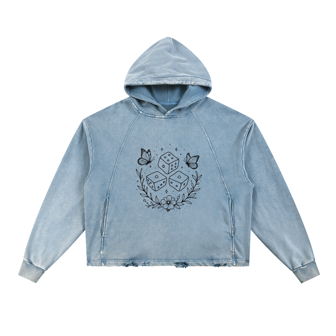 Vintage Washed Frayed-Hem Hoodie