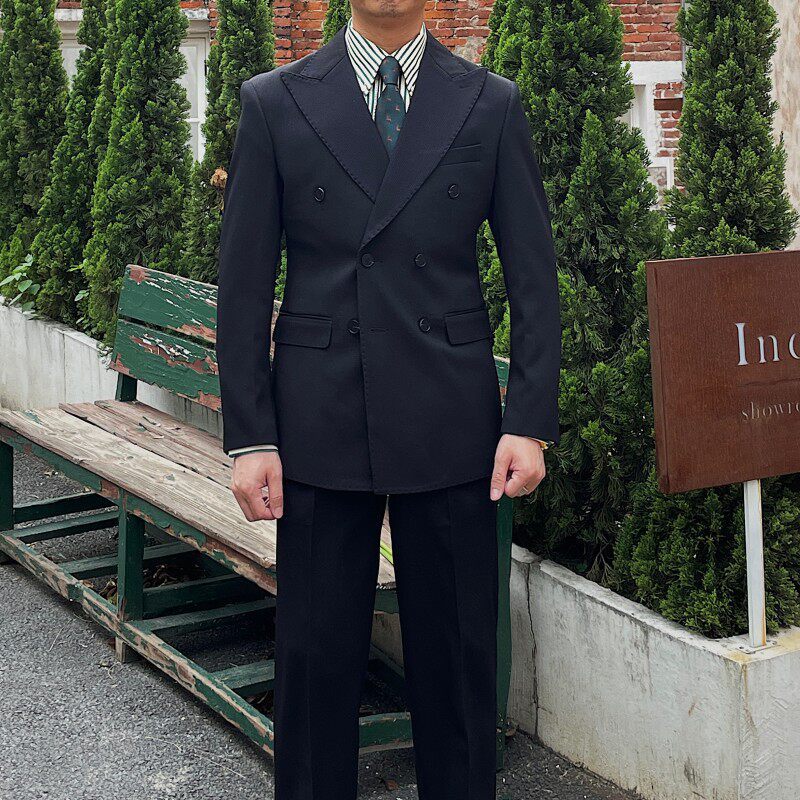 Retro Ribbed Double-breasted Suit