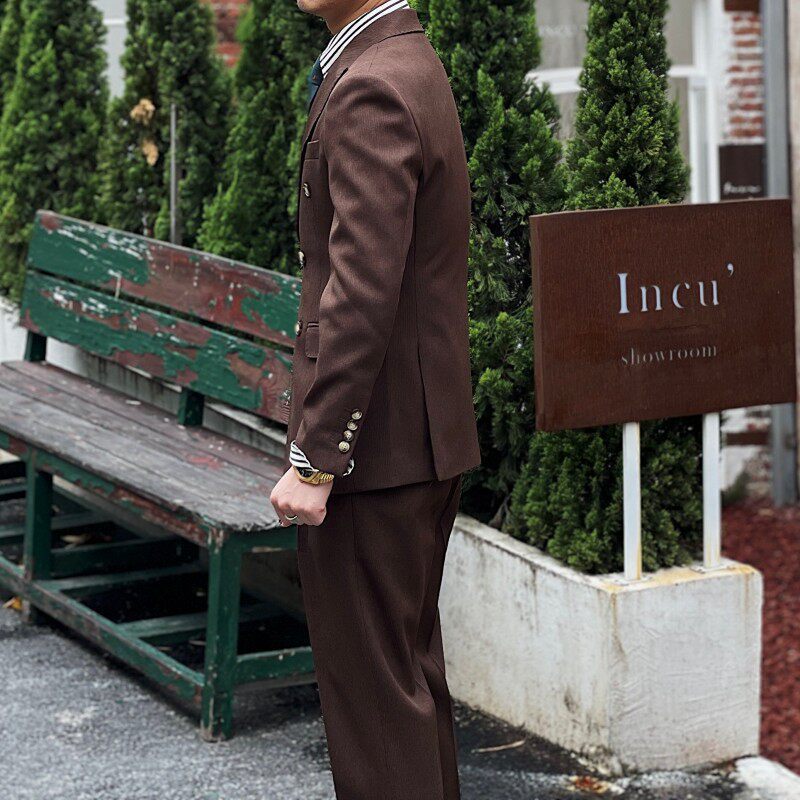 Retro Ribbed Double-breasted Suit
