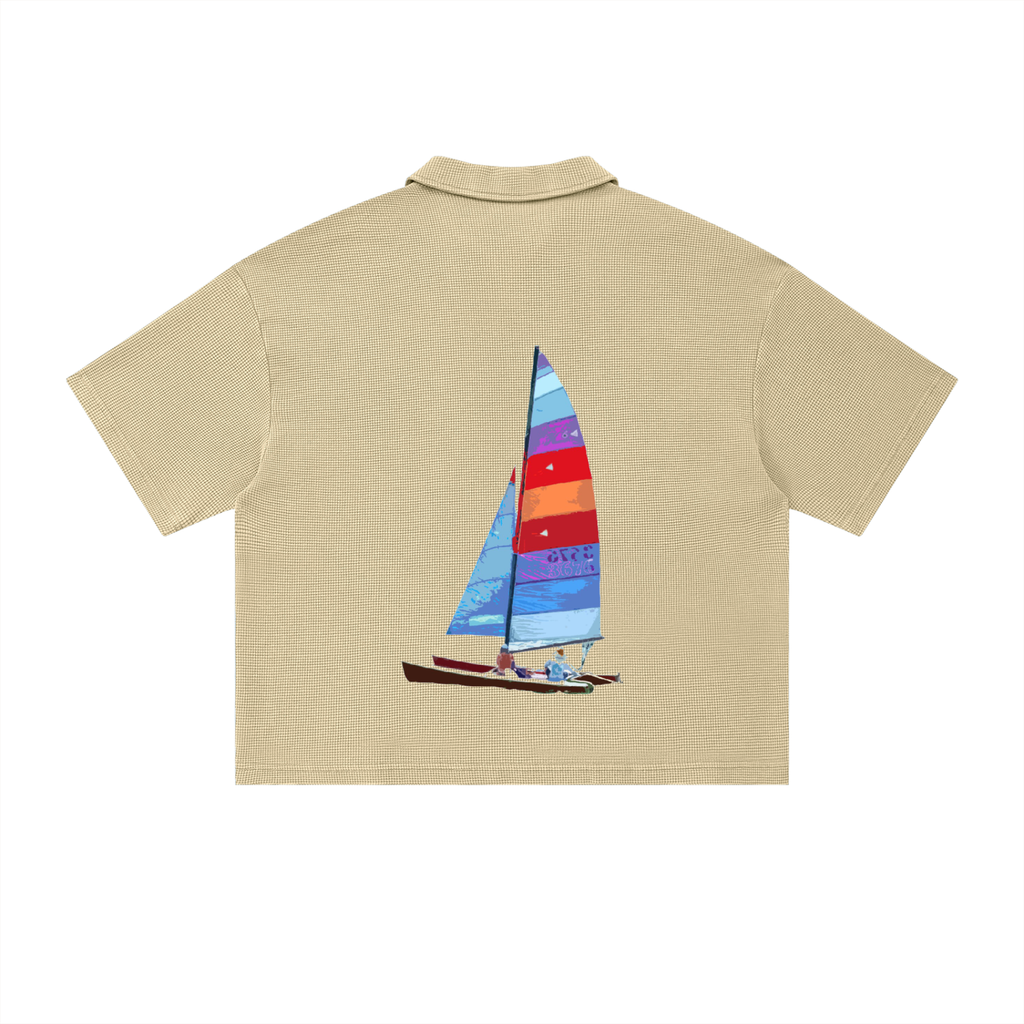 Unisex Vintage Wash Waffle Boxy Polo Shirt