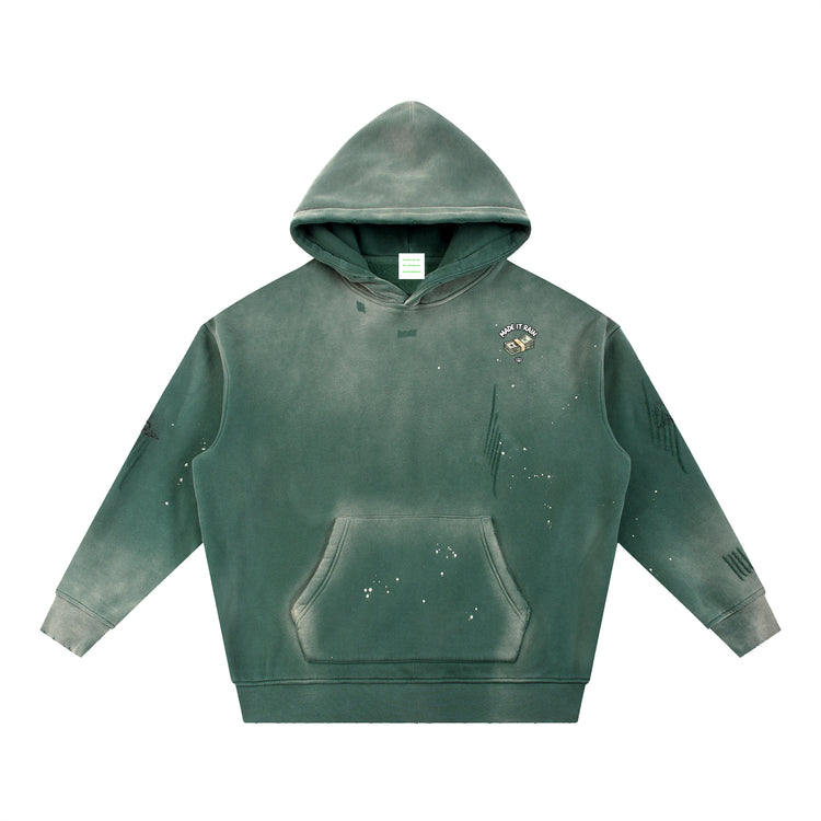 Vintage Washed Frayed Fleece Hoodie