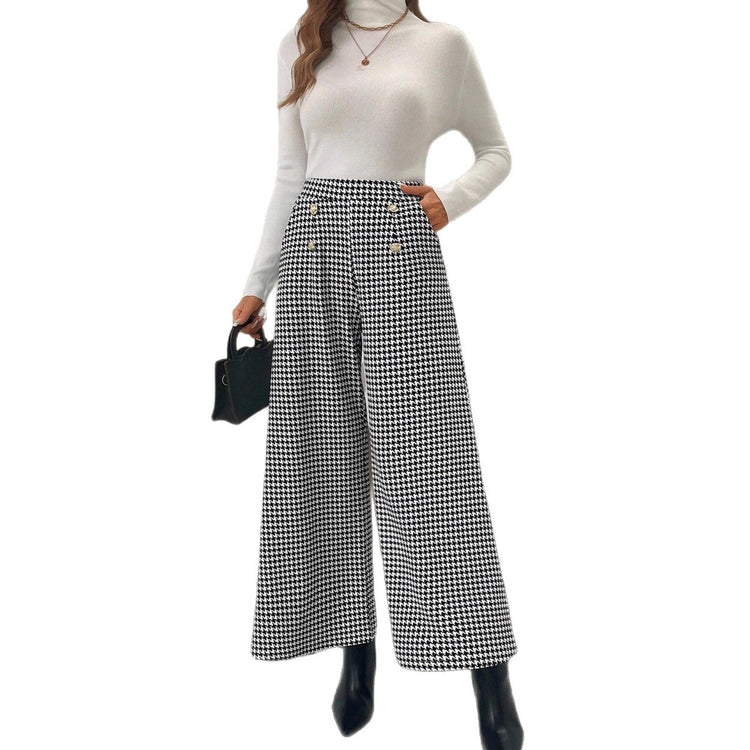 Elegant Houndstooth Wide-leg Cropped Pants