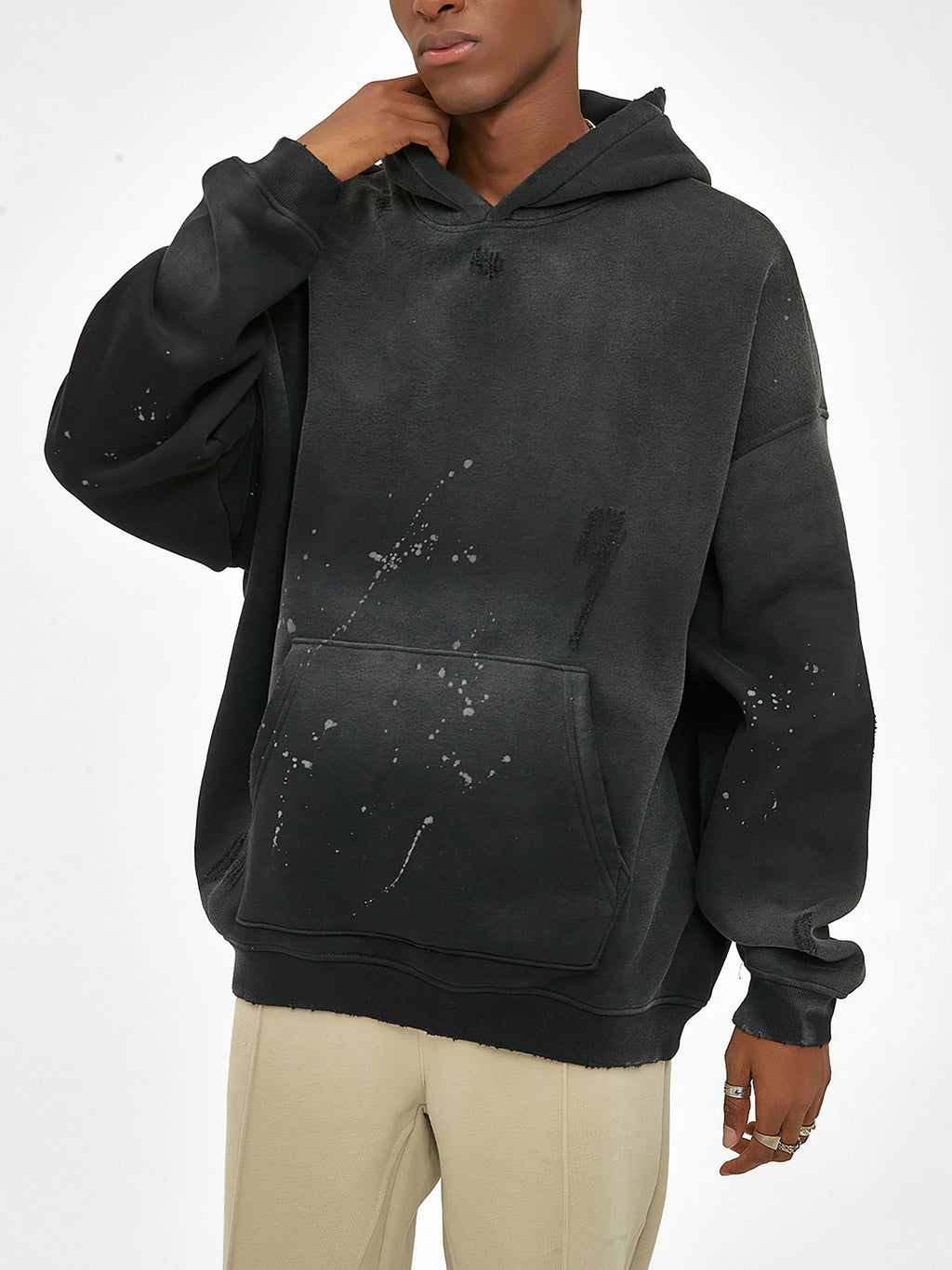 Vintage Washed Frayed Fleece Hoodie
