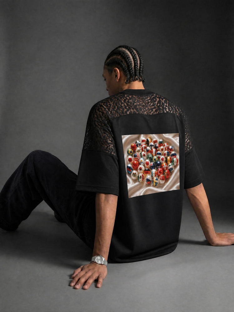 Unisex Lace Paneling V-Neck T-Shirt