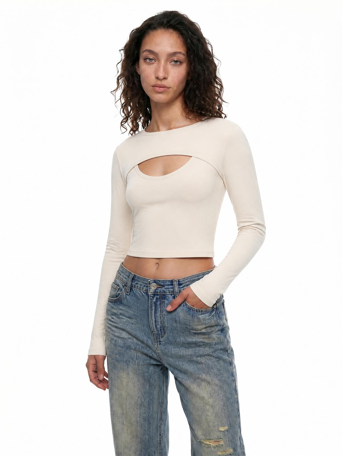 Women's Cutout Long Sleeve T-Shirt