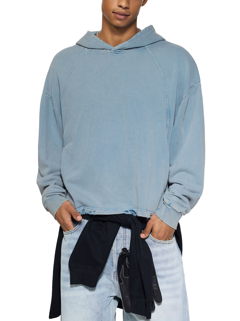 Vintage Washed Frayed-Hem Hoodie