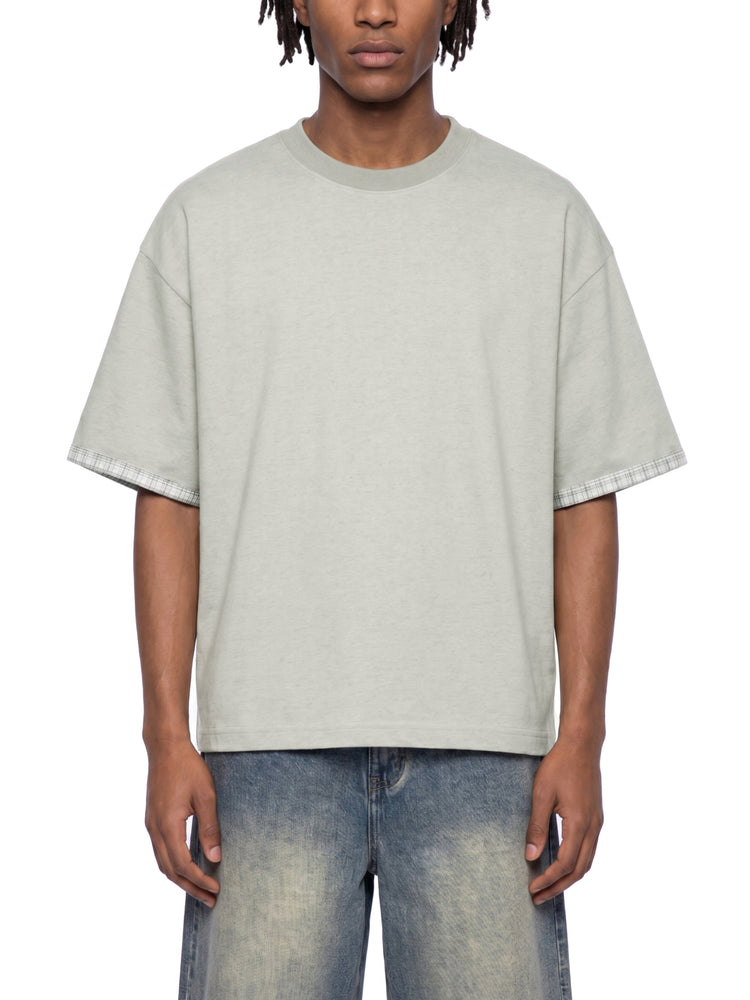 Unisex Boxy Plaid-Lined Double-Face T-Shirt